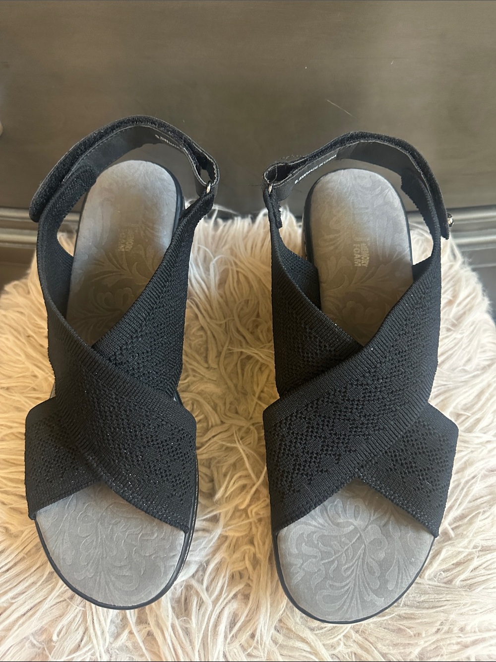 JBU Black Crisscross Slingback Sandals
